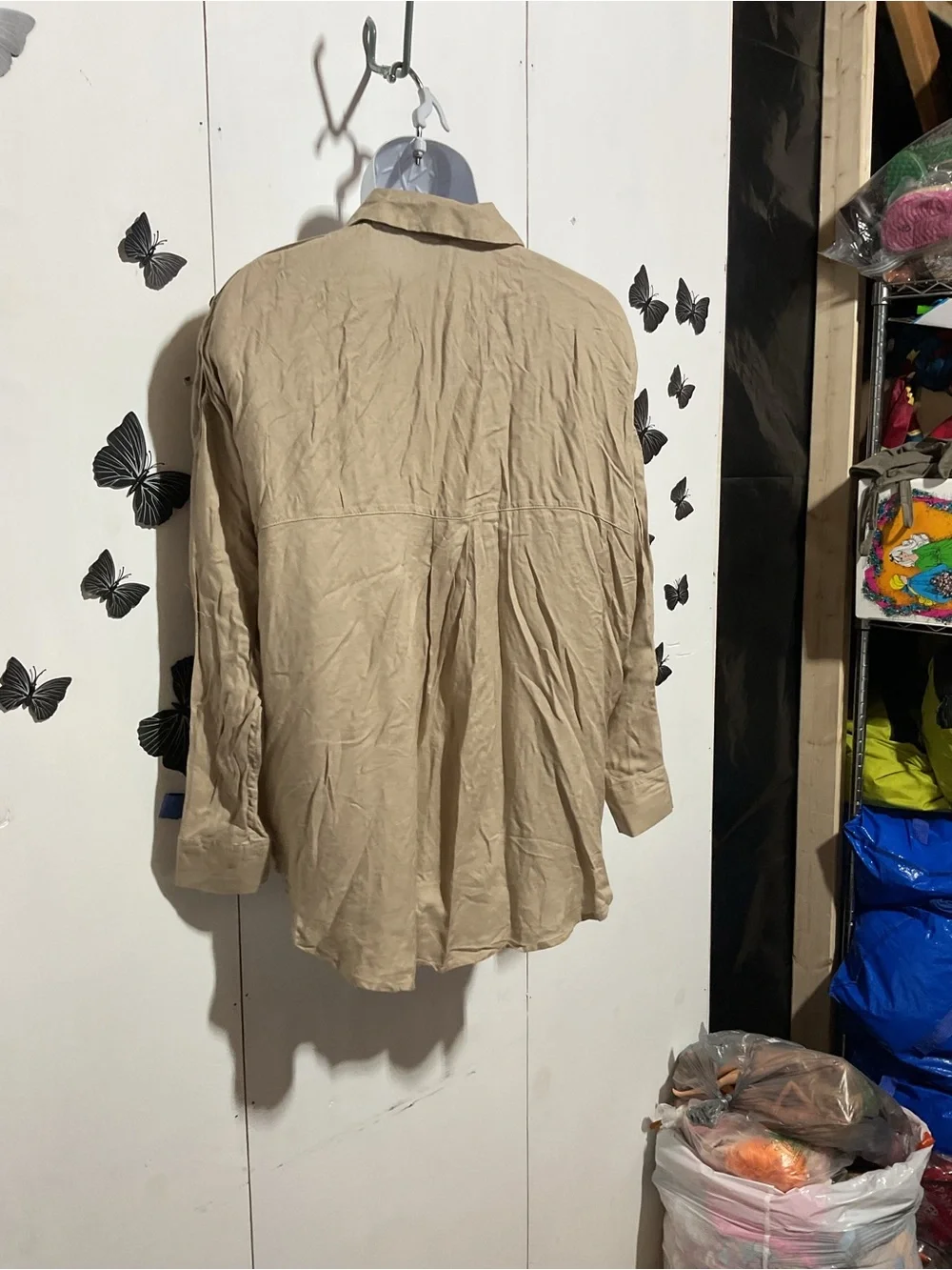 stradivarius Beige/Tan Lightweight Button-Up Shirt